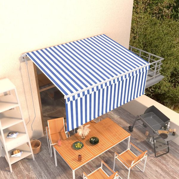 vidaXL Markise Automatisch Einziehbar mit Volant 3,5x2,5 m Blau & Weiß, 3069286