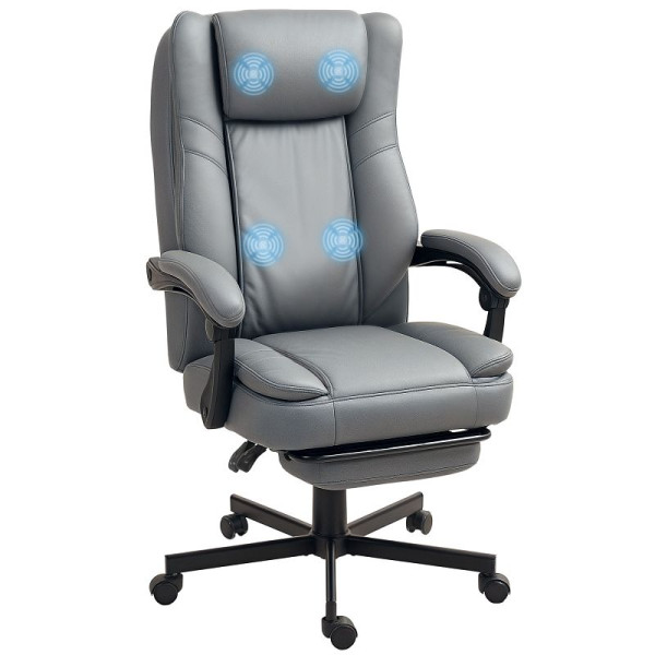 HOMCOM Bürostuhl mit Massagefunktion, höhenverstellbarer Schreibtischstuhl mit neigbarer Rückenlehne, gepolstert, rollbar, Grau, 921-830V90GY