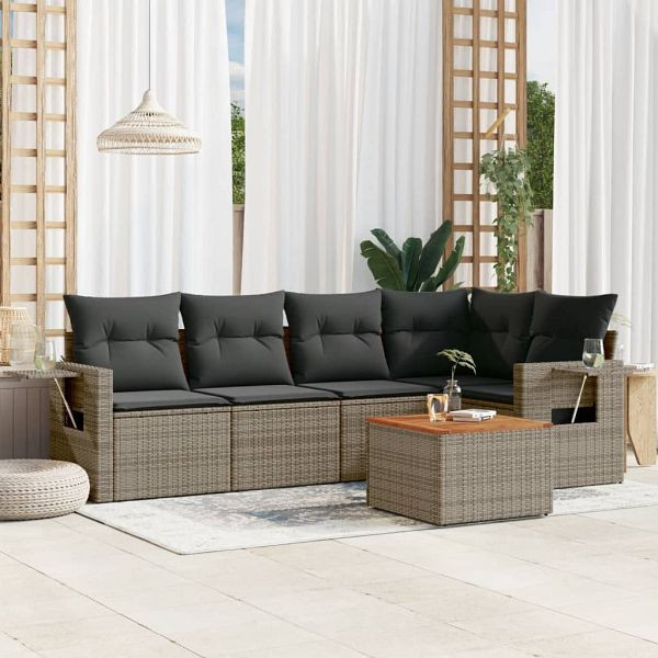 vidaXL 6-teilig Garten-Sofagarnitur mit Kissen Grau Poly Rattan, 3256886