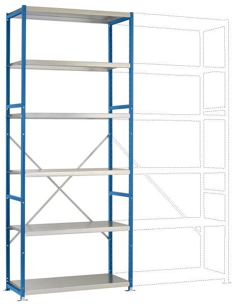 Manuflex Mittelschweres Fachboden-Steck-Grundregal mit 6 Stahlböden, HxBxT = 2500 x 1030 x 400 mm, lichtblau, RP1318.5012