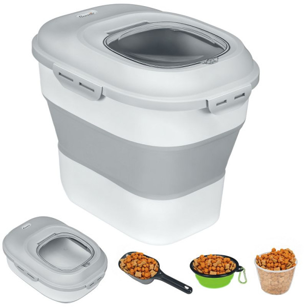 PawHut Trockenfutter-Behälter, faltbar, bis 25 kg, mit Zubehör, 44x32x37cm, Grau, D08-061V00GY