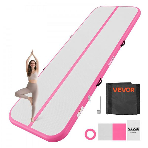 VEVOR Aufblasbare Gymnastikmatte Airtrack 300x100x10 cm, Pink, mit 600-W-Pumpe, Reparaturset & Tasche, ZFXKFQD10FT3W060Q001V2