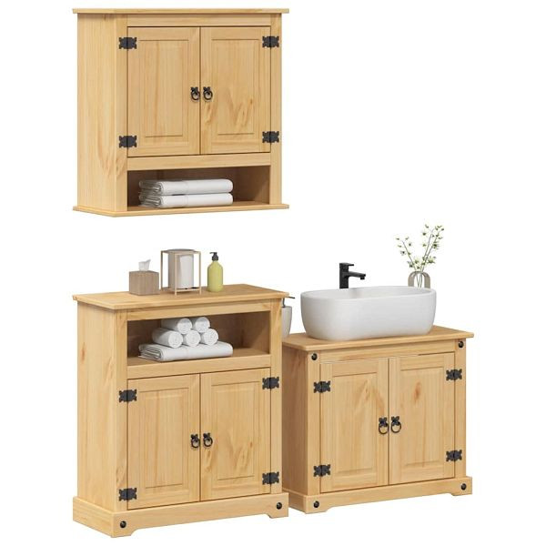 vidaXL 3-tlg. Badmöbel-Set CoronaMassivholz Kiefer, 3334639