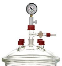 Rettberg Deckel, DN 300, Anschlüsse: 1x Hülse NS 24/29 (Mitte), 4x Gewinde GL 25, Borosilikatglas 3.3, 124022300