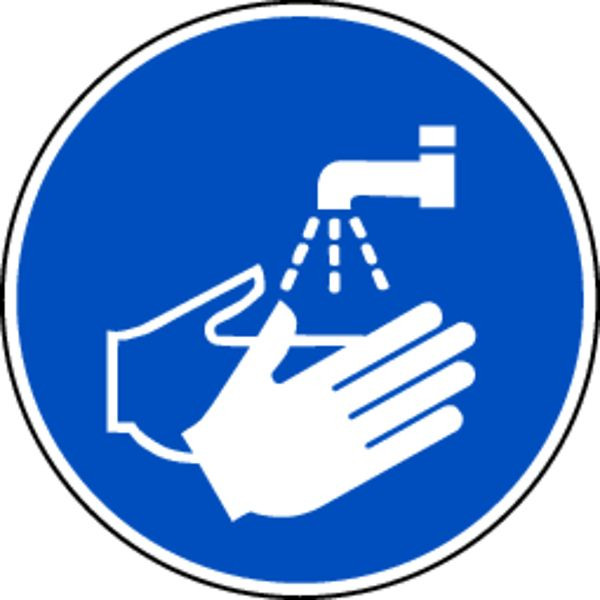 Schilder Klar Gebotszeichen Hände waschen DIN EN ISO 7010, M011, 100 mm Folie selbstklebend, 1418/61