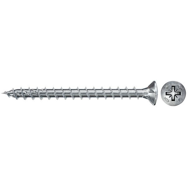 Fischer PowerFast II FPF II RZF 4,0 x 45 BC 500 Linsensenkkopf mit Kreuzschlitz PZ Vollgewinde galvanisch verzinkt, blau passiviert, VE: 500 Stück, 670252