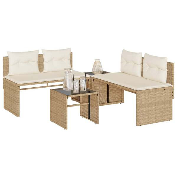 vidaXL 4-tlg. Garten-Sofagarnitur mit Kissen Beige Poly Rattan, UV-beständig, 4003882