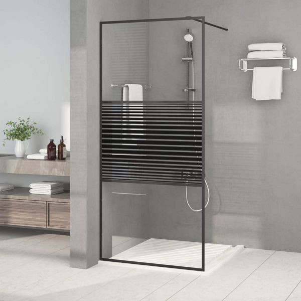 vidaXL Duschwand für Begehbare Dusche Schwarz 90x195 cm ESG-Glas Klar, 152146