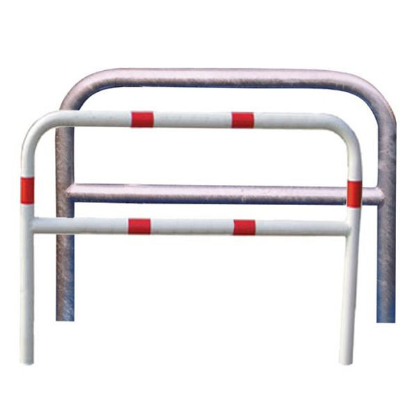 Stein HGS Anlehnbügel/Absperrbügel -Sylt-, 1200mm/800mm/700mm, weiß beschichtet mit rot reflektierenden Leuchtstreifen, mit Querholm, Bügel: Ø 48 mm, 448.21b-wr