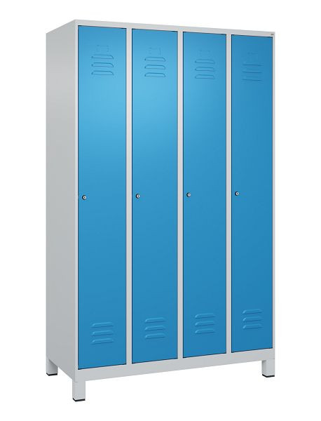 C+P Umkleidespind Classic PLUS mit Mitteltrennwand, Füße, 4 Abteile, 1950x1200x500mm, 7035/5012, Zylinderschlösser, 080010-40F S10019