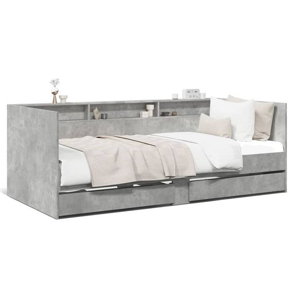 vidaXL Tagesbett mit Schubladen Betongrau 90x190 cm Holzwerkstoff, 3280856