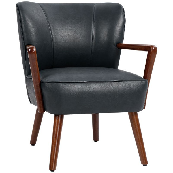 HOMCOM Akzentsessel, breiter Sitz, Lederoptik, Holzrahmen, bis 120 kg, 67x77x80 cm, Schwarz, 83B-053V00BK