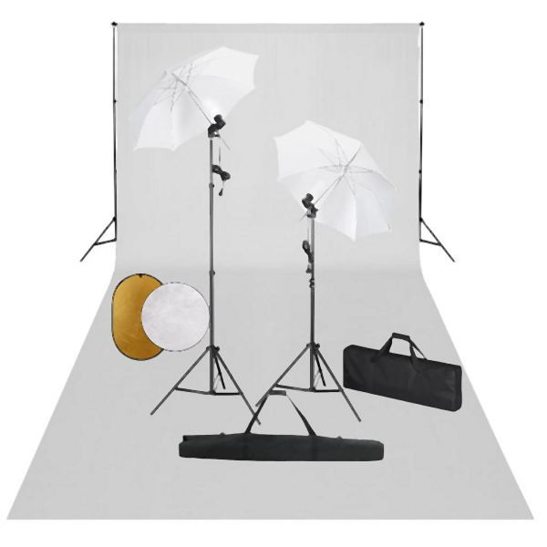 vidaXL Fotostudio-Set mit Leuchten, Schirmen, Hintergrund, Reflektor, 3067078