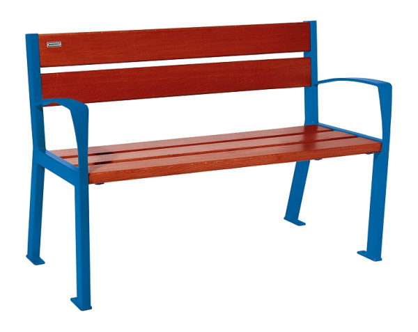 Procity Sitzbank Silaos 5 Holzlatten, 1200 mm, Mit Armlehne, Holz & Stahl, Mahagoni/RAL 5010, 209511.5010.ACAJ