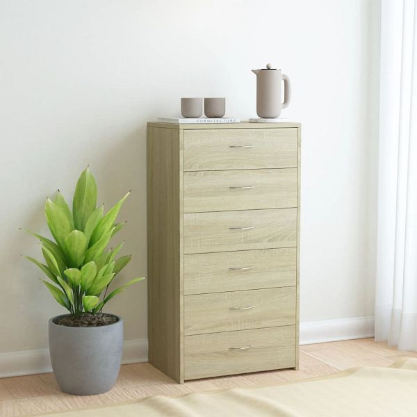 vidaXL Sideboard 6 Schubladen Sonoma-Eiche 50x34x96 cm Holzwerkstoff, 800669