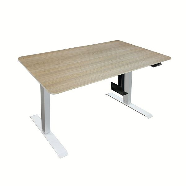 HOME DELUXE Höhenverstellbarer Schreibtisch elektrisch LUMINA mit PC-Halterung - 120 x 60 cm Eiche mit weißem Gestell, 51043