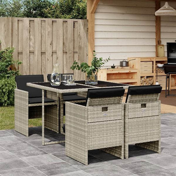vidaXL 5-teilig Garten-Essgruppe mit Kissen Hellgrau Poly Rattan, 3210539
