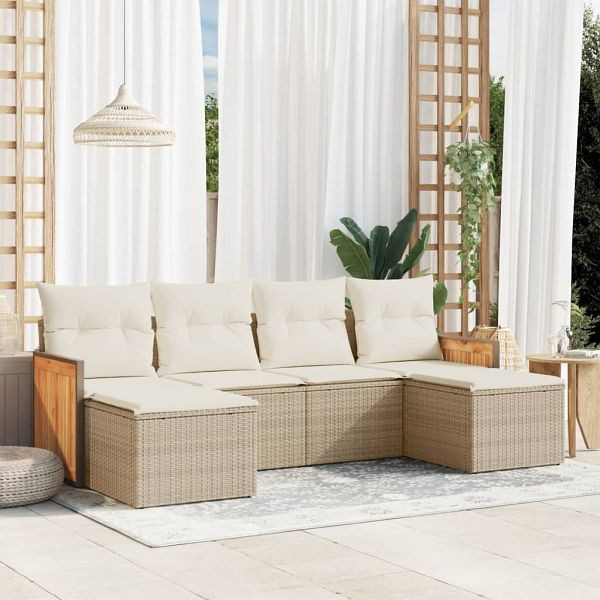 vidaXL 6-teilig Garten-Sofagarnitur mit Kissen Beige Poly Rattan, 3227899
