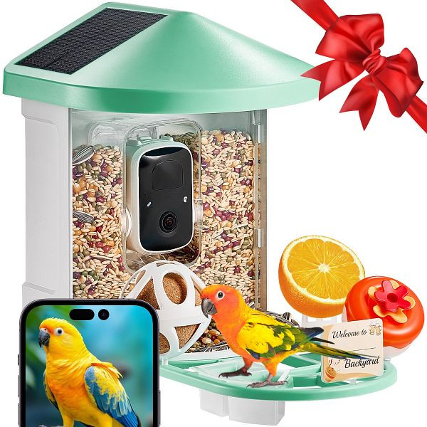 VEVOR Vogelfutterhaus Kamera Vogelfutterstation Futterspender 2xSolarmodule Grün, DSXTDWNQWDCMO30NNY3