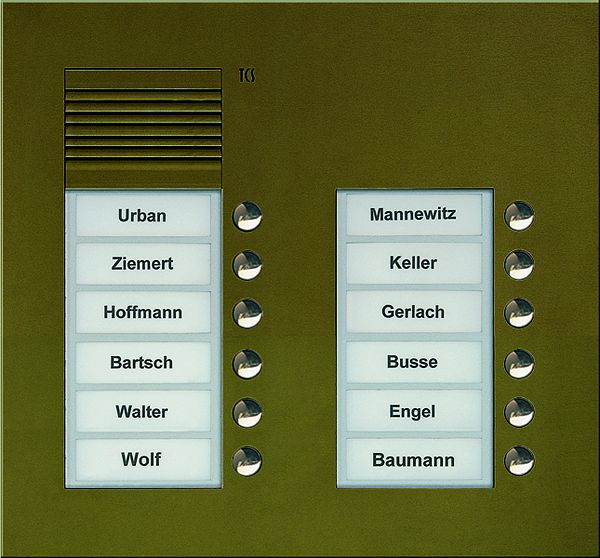 TCS Audio Außenstation Serie PUK 12 Klingeltasten (rechtsbündig), 2-spaltig, UP bronze, PUK12/2-EB