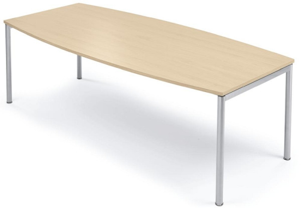 Deskin Konferenztisch MODUL, Bootsform, Platte Ahorndekor, Rundfuß Alusilber RAL 9006, B 2200 x T 800/1000 x H 745 mm, 272886