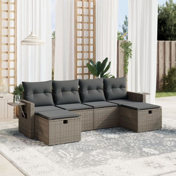 vidaXL 6-tlg. Garten-Sofagarnitur mit Kissen Grau Poly Rattan, 3263856