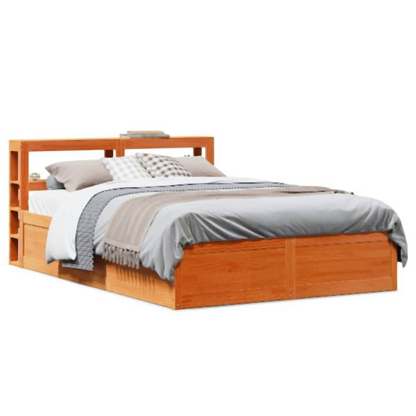 vidaXL Massivholzbett mit Kopfteil Wachsbraun 150x200 cm Kiefer, 3306341