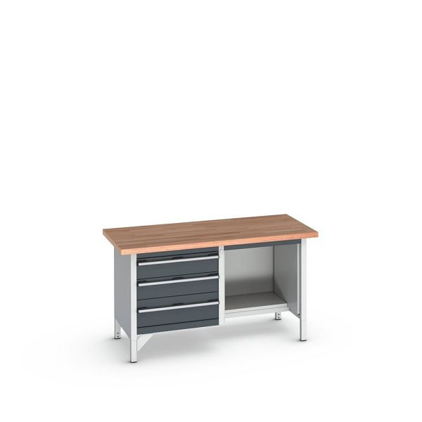 bott cubio Kastenwerkbank mit 3 Schubladen, Rotbuche-Arbeitsplatte, BxTxH: 1500x750x840mm, RAL 7035/7016, Anthrazitgrau, 41002041.19V