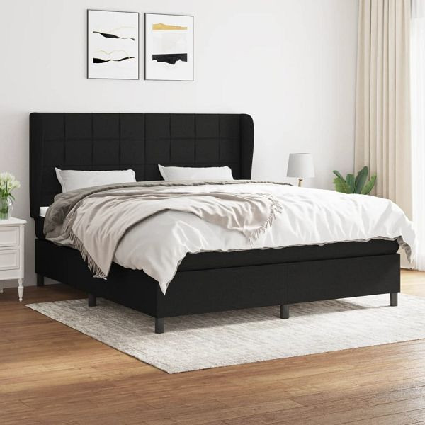 vidaXL Boxspringbett mit Matratze Schwarz 160x200 cm Stoff, 3127975