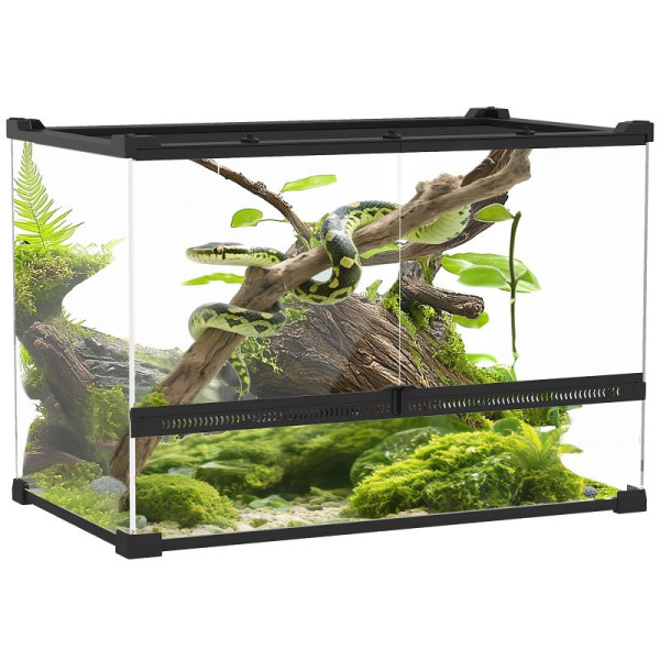 PawHut Glas-Terrarium für Reptilien, erhöhter & wasserdichter Boden, Knopfschloss, D40-052V03BK