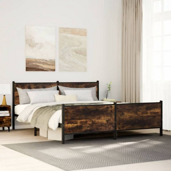 vidaXL Metallbett ohne Matratze Räuchereiche 193x203 cm, 3301357