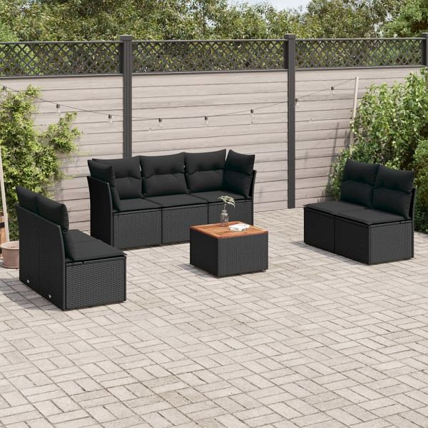 vidaXL 8-teilig Garten-Sofagarnitur mit Kissen Schwarz Poly Rattan, 3223563
