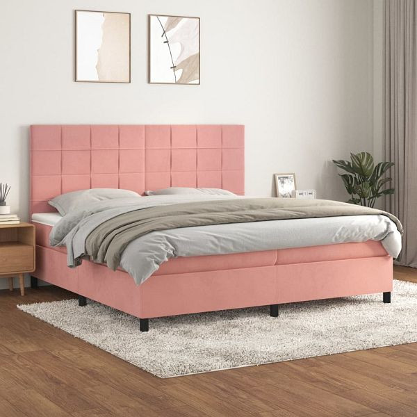 vidaXL Boxspringbett mit Matratze Rosa 200x200 cm Samt, 3143048
