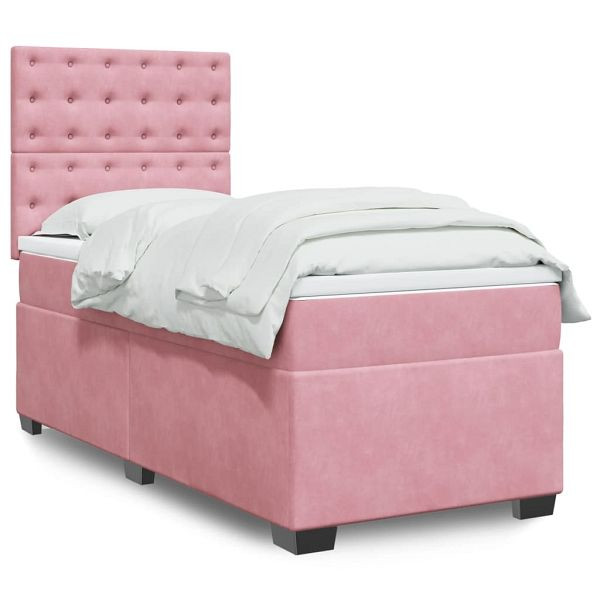 vidaXL Boxspringbett mit Matratze Rosa 100x200 cm Samt, 3290851