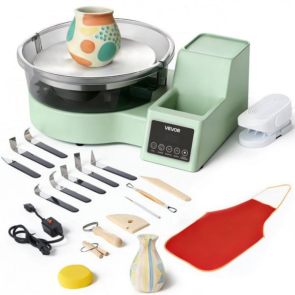 VEVOR Töpferscheibe 450W, 28cm Aluminium Drehteller, Fußpedal, 30–300 U/min, PP-Gehäuse, für Anfänger, Grün, PDSLPJQLSTMSWD0NK001V2