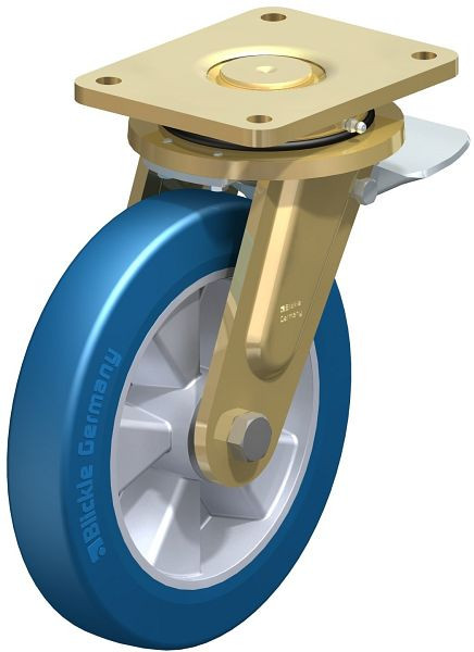 Blickle LS-ALBS 250K-ST Stahlgeschweißte Schwerlast-Lenkrolle, schwere Drehkranz-Ausführung mit Feststeller, Blickle Besthane® Soft, Blau, 742755
