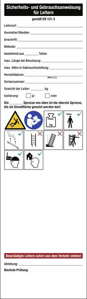 Moedel Sicherheits- und Gebrauchsanweisung für Leitern allgemein, Folie, 70x240 mm, 100873