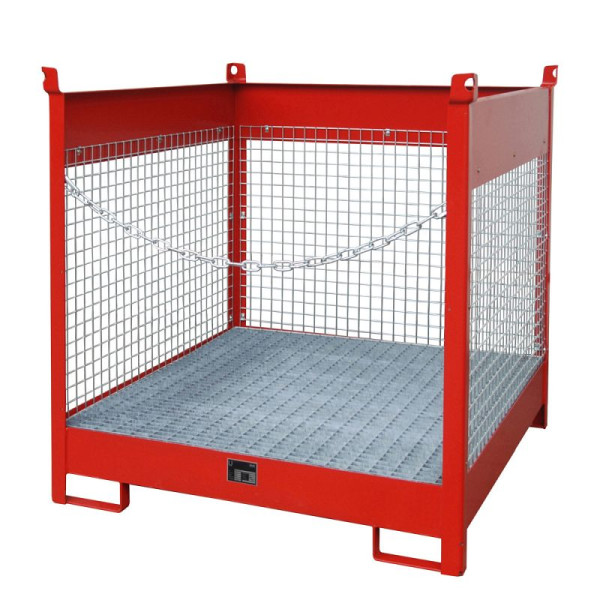 STEIN HGS Fass-Stapelpalette FSP, RAL 3000 feuerrot, lackiert, 275 Liter, Wände aus Drahtgitter, 79140.0044