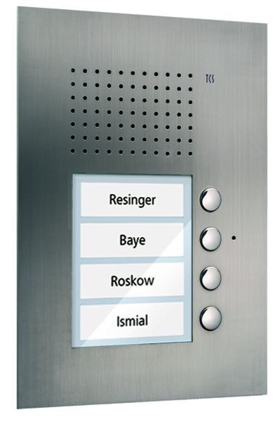 TCS Audio Außenstation Serie PUK 4 Klingeltasten (rechtsbündig), 1-spaltig, UP Edelstahl, PUK04/1-ES