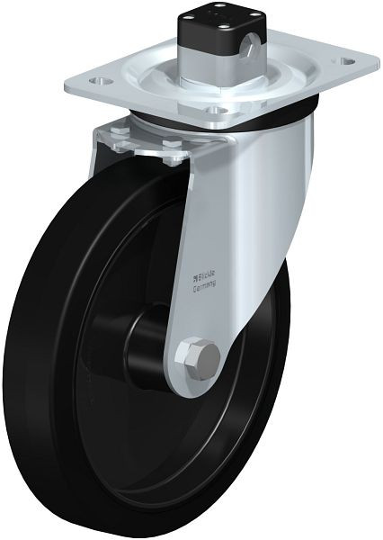 Blickle L-POEV 201R-CS11 Stahlblech-Lenkrolle, mittelschwere Ausführung, mit Anschraubplatte & Zentralfeststeller, Elastik-Vollgummi, Schwarz, 850704