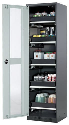 asecos Chemikalienschrank Systema-T CS-55LG, Korpus anthrazit, Flügeltüren grau, 5 Tablarauszüge, 208991