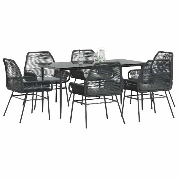 vidaXL 7-teilig Garten-Essgruppe mit Kissen Schwarz Poly Rattan Glas, 3334468