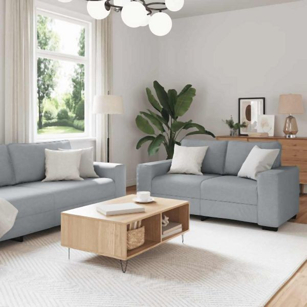 vidaXL 3-teilig Sofagarnitur mit Kissen Hellgrau Stoff, 3324649