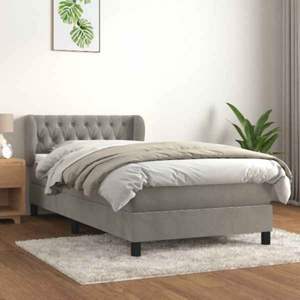 vidaXL Boxspringbett mit Matratze Hellgrau 100x200 cm Samt, 3127655