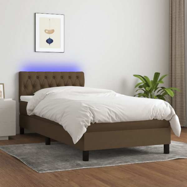 vidaXL Boxspringbett mit Matratze & LED Dunkelbraun 100x200 cm Stoff, 3133376