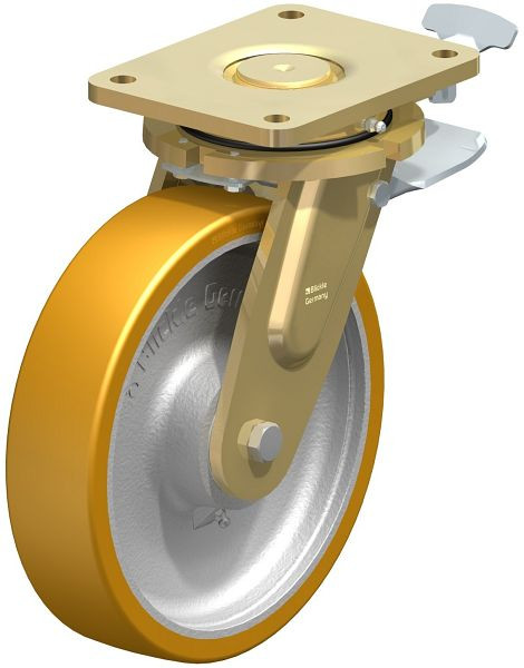 Blickle LS-GTH 250K-ST-RI4 Stahlgeschweißte Schwerlast-Lenkrolle, schwere Drehkranz-Ausführung mit Feststeller, Blickle Extrathane®, Hellbraun, 348235