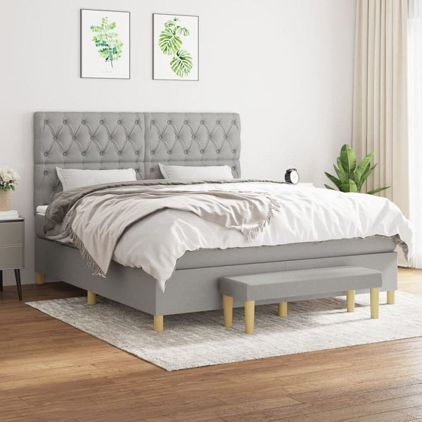 vidaXL Boxspringbett mit Matratze Hellgrau 160x200 cm Stoff, 3137405