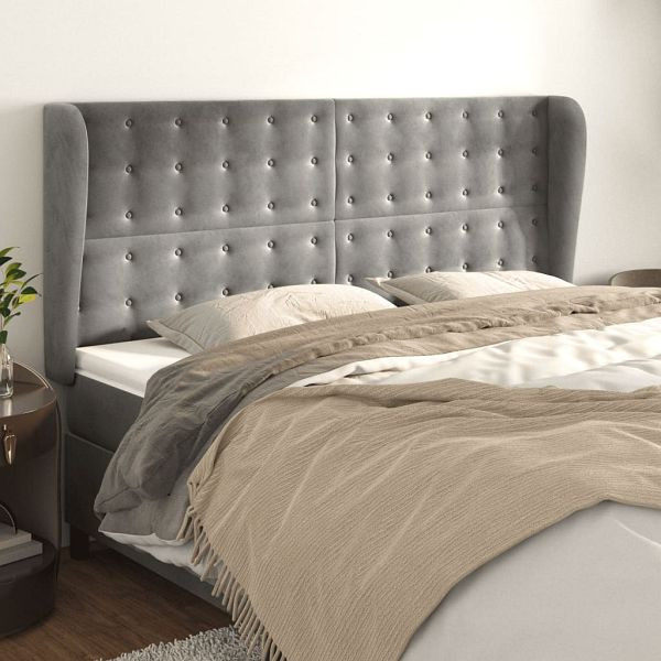 vidaXL Kopfteil mit Ohren Hellgrau 183x23x118/128 cm Samt, 3118450