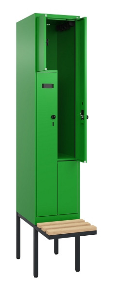 C+P Z-Spind Evolo PLUS, Bank, 2 Fächer, 2120x400x815mm, 6037/6037, Drehriegel, Sitzfläche Holz, 0490437-122 S10029