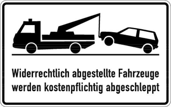 Schilder Klar Parkplatzkennzeichnung Widerrechtlich abgestellte Fahrzeuge, ohne VZ, 400x250x0.6 mm Aluminium geprägt, 592/53